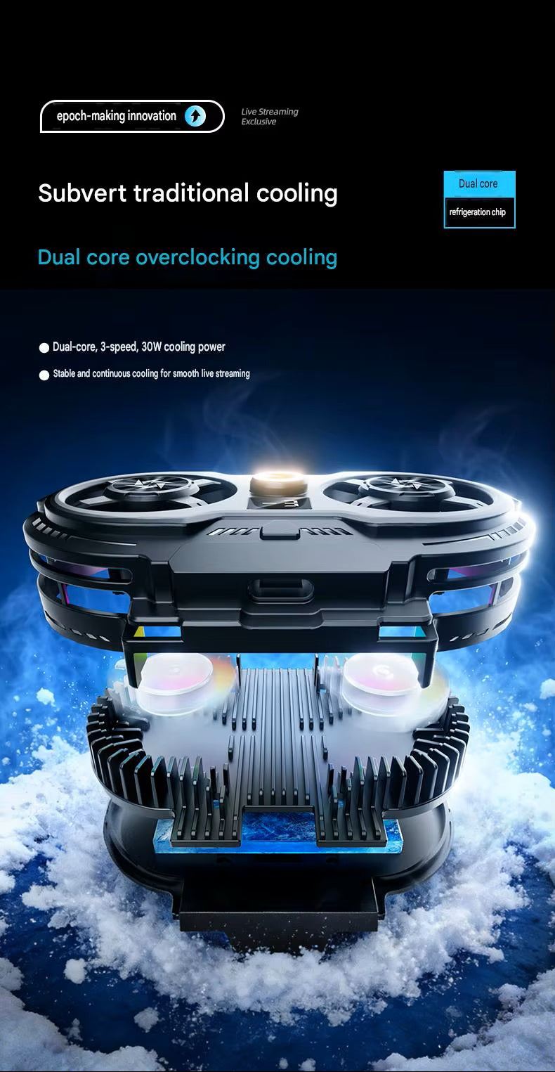 Dual-Core Semiconductor Mobile Phone Cooler with 360° Rotating Clip & Digital Temperature Display