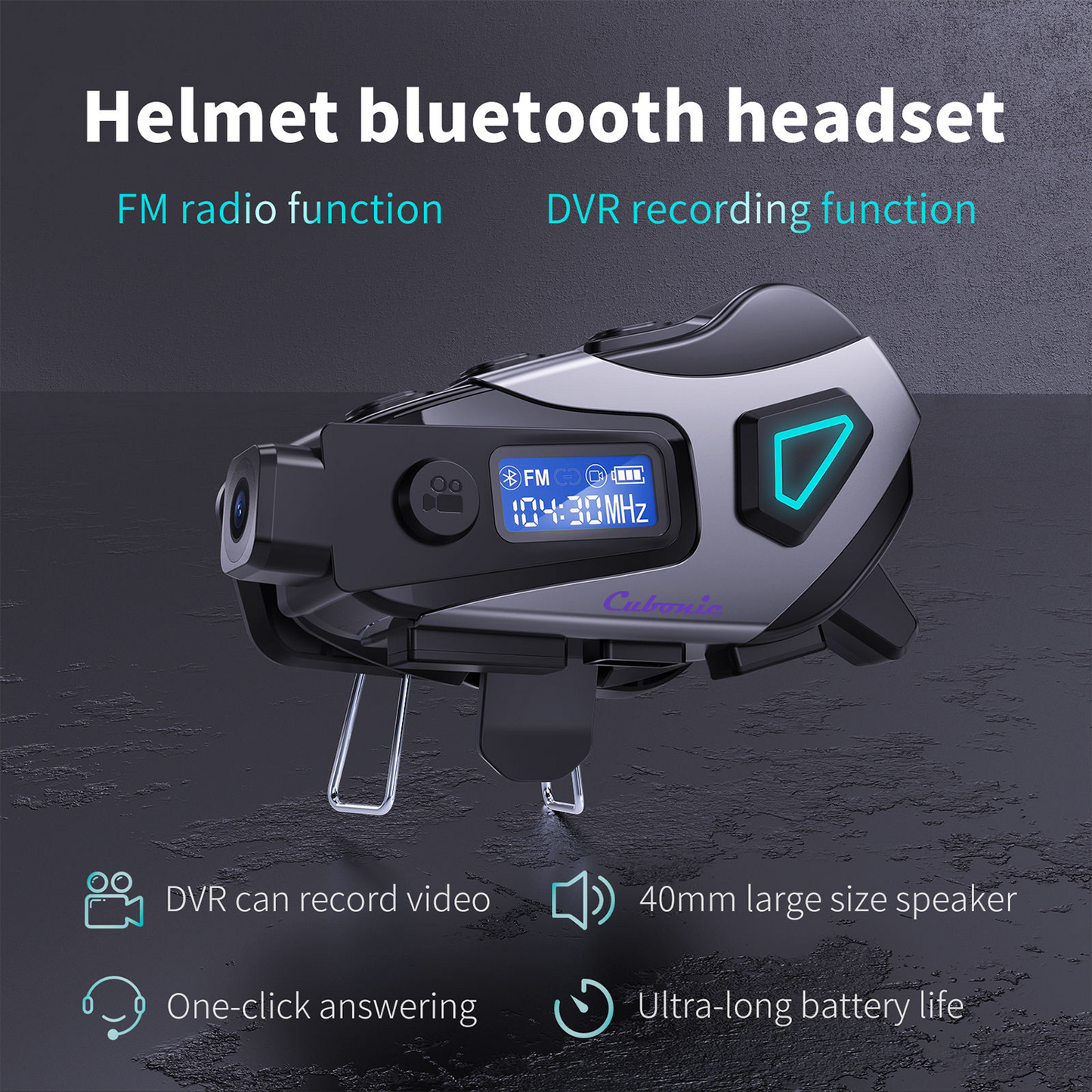 Cubonic RideCord K10 Bluetooth Helmet Headset with 1080p Real Time App Control Camera