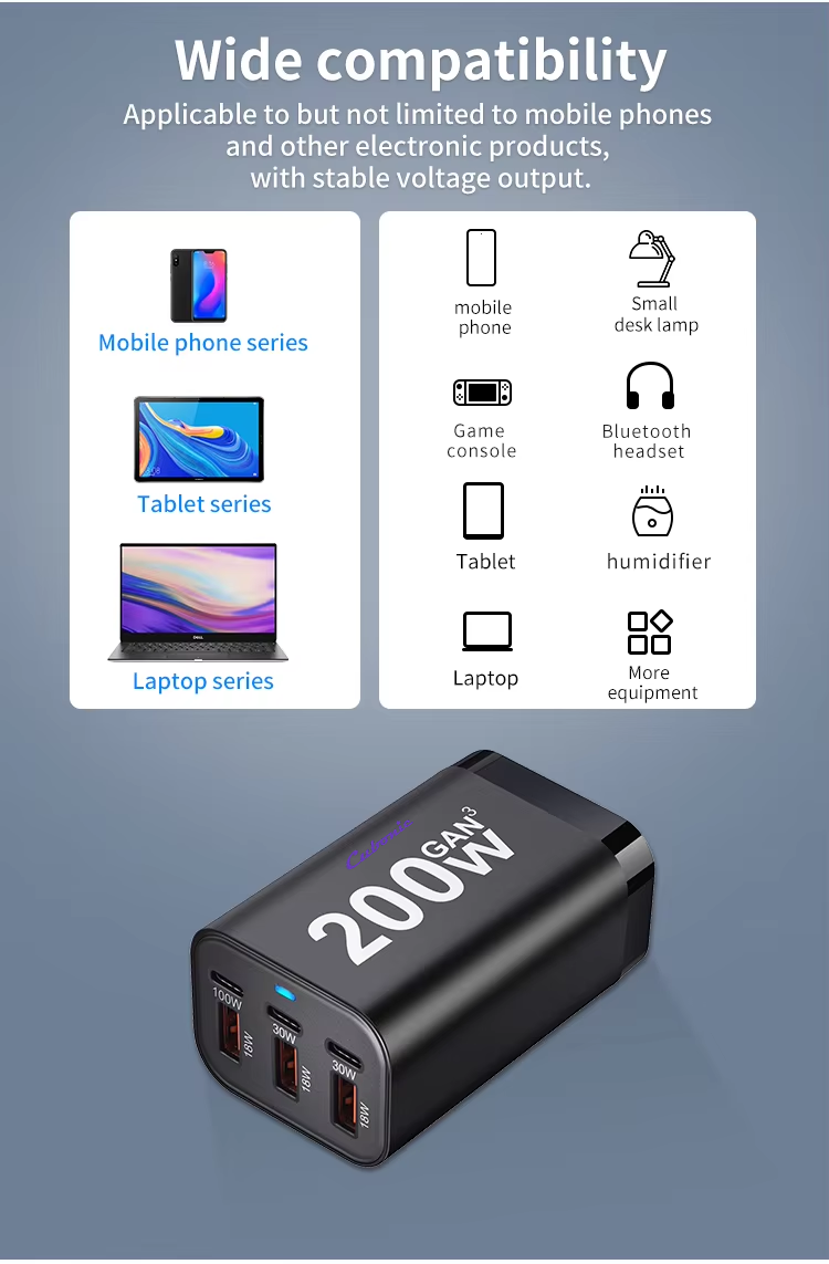 CUBONIC 200W GaN Charging Station, 6-Port Desktop Charger with 3 USB-C & 3 USB-A Ports, Multi Device Charging Hub for Laptops, Smartphones, Tablets, Wearables & USB Powered Electronics