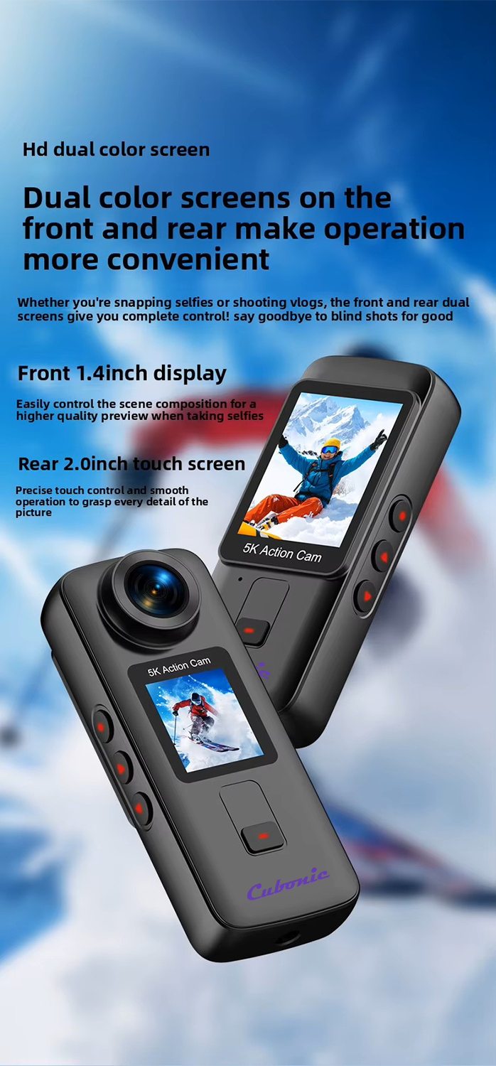 Cubonic 5K G Pro Mark II Dual Display 24MP Action 2" Touchscreen Handheld Camera | 6-Axis Anti-Shake, 170° Wide Angle, Loop Recording, Time-Lapse Video, Remote Control, 1350MaH Dual battery Included