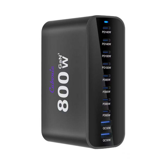 CUBONIC 800W GaN Charging Station, 10-Port Fast Charger with 8 USB-C & 2 USB-A Ports, PD 140W Multiport Charging Hub for Laptops, Smartphones, Tablets & Multiple Devices