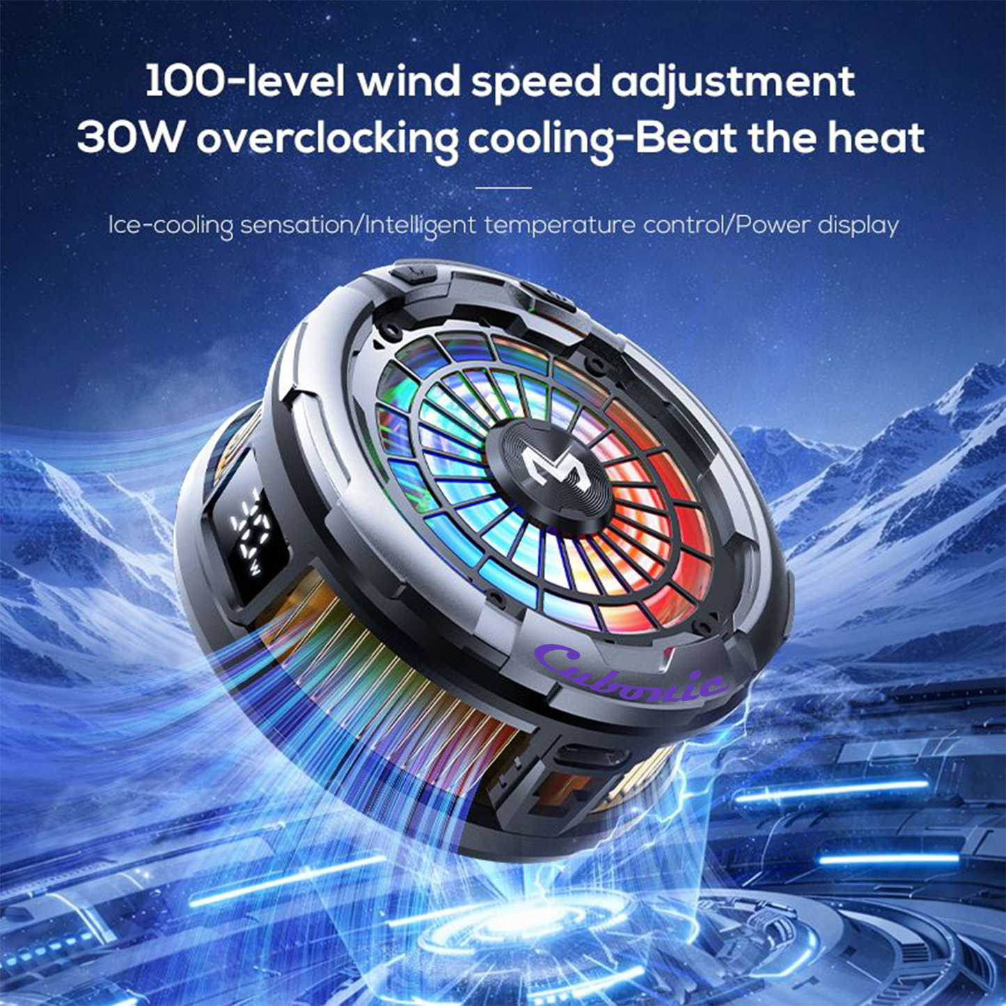 Cubonic CX26 Magnetic Phone Cooler – 30W Semiconductor RGB Cooling Fan with AI Temperature Control for iPhone & Android
