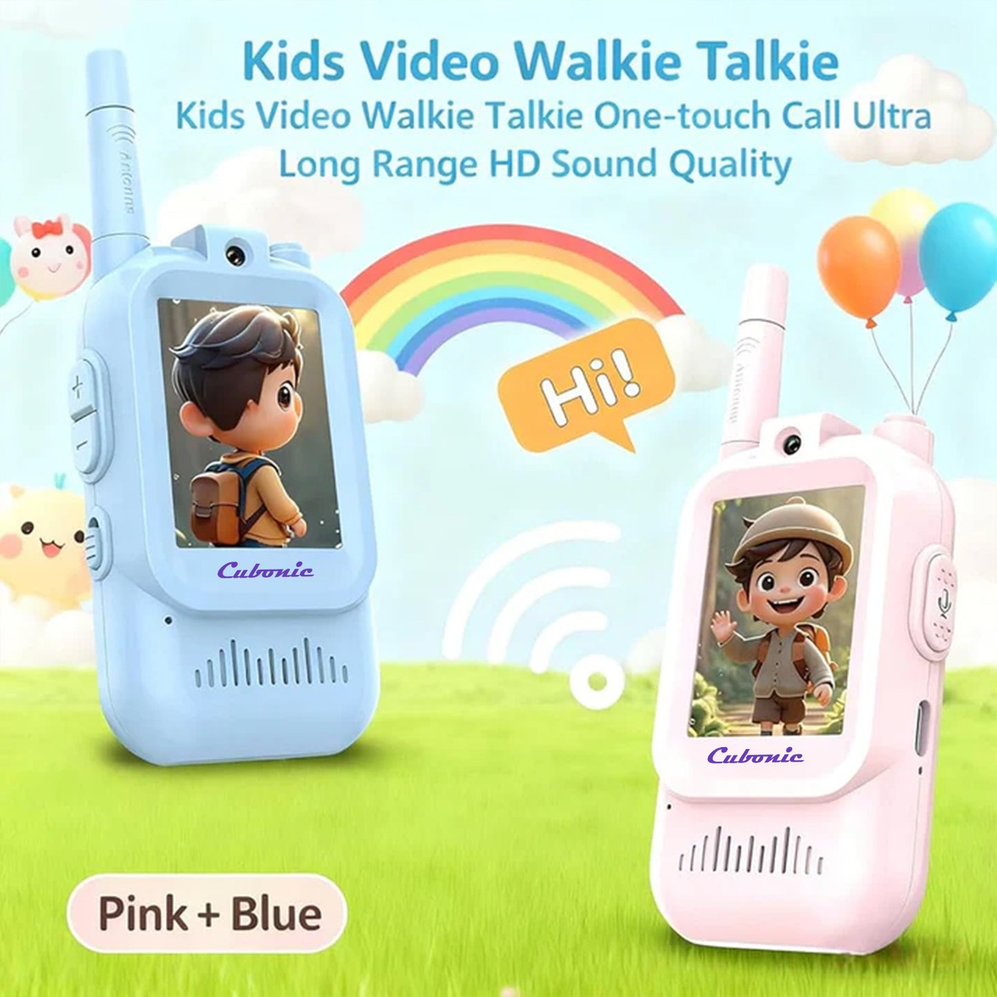 Cubonic Video Walkie Talkies for Kids | HD Camera, Voice Changer & Screen Display 2Pc Combo for Kids