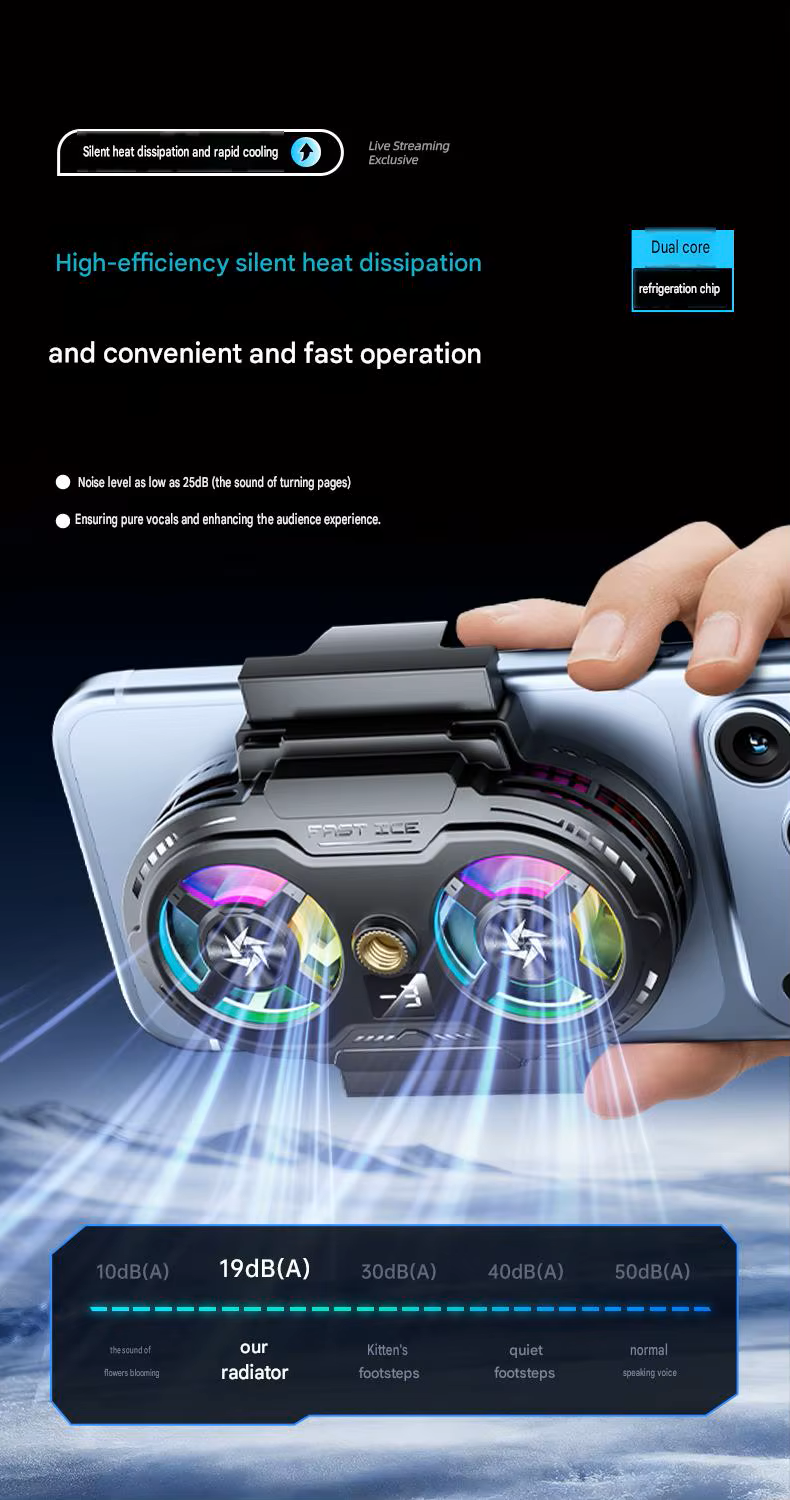 Dual-Core Semiconductor Mobile Phone Cooler with 360° Rotating Clip & Digital Temperature Display