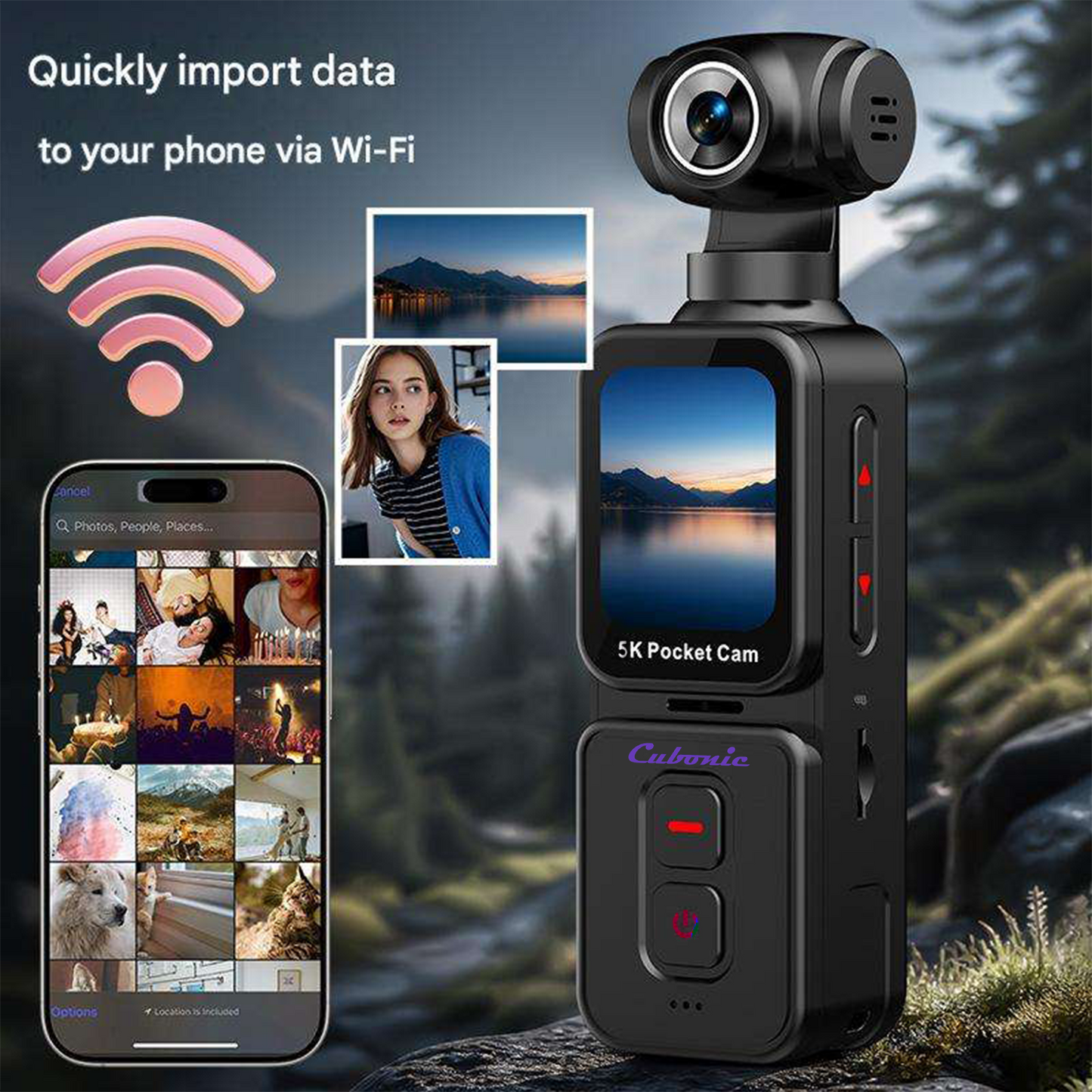 Cubonic 5K Pocket Camera 30FPS, 75MP, 270°Rotatable Lens, 90° Screen Rotation, 1.69 IPS Touch Screen,EIS,90°Screen Rotation, Sports and Action Camera
