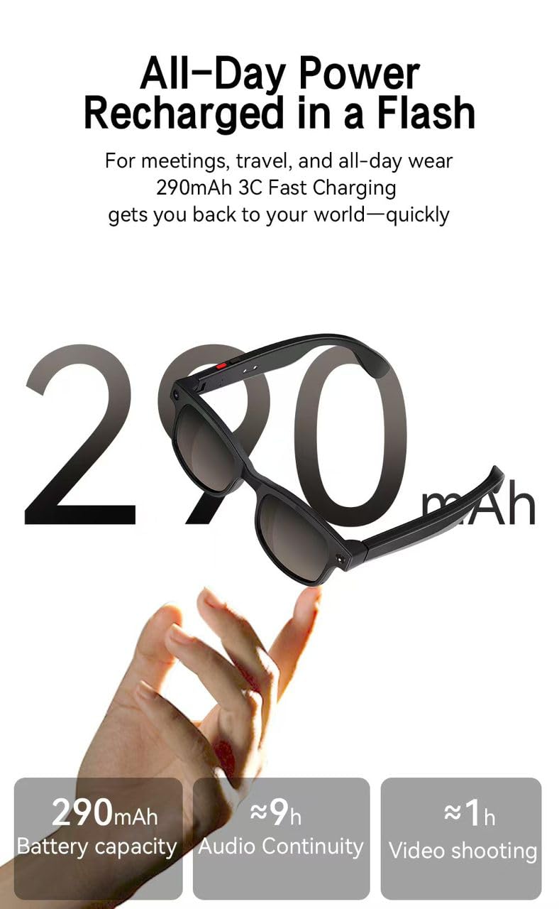 Cubonic AIMBriG2 Smart Audio Glasses with 800W Camera, Wi-Fi4, Bluetooth 5.3, 32GB Storage, Real-Time Translation, UV400 Protection, IPX4 Water Resistant