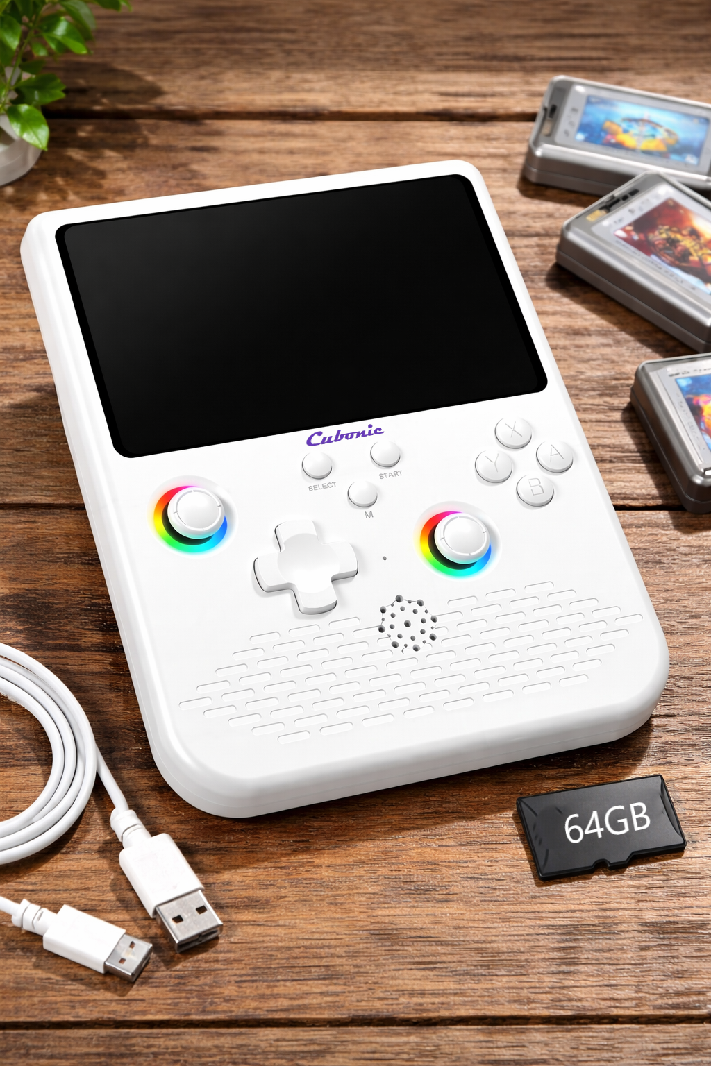 Cubonic SolidPlay H5 Handheld Gaming Console – 5" HD Display, 64GB Storage, 4000mAh Battery, Dual RGB Joysticks, 20,000+ Built-In Retro Games
