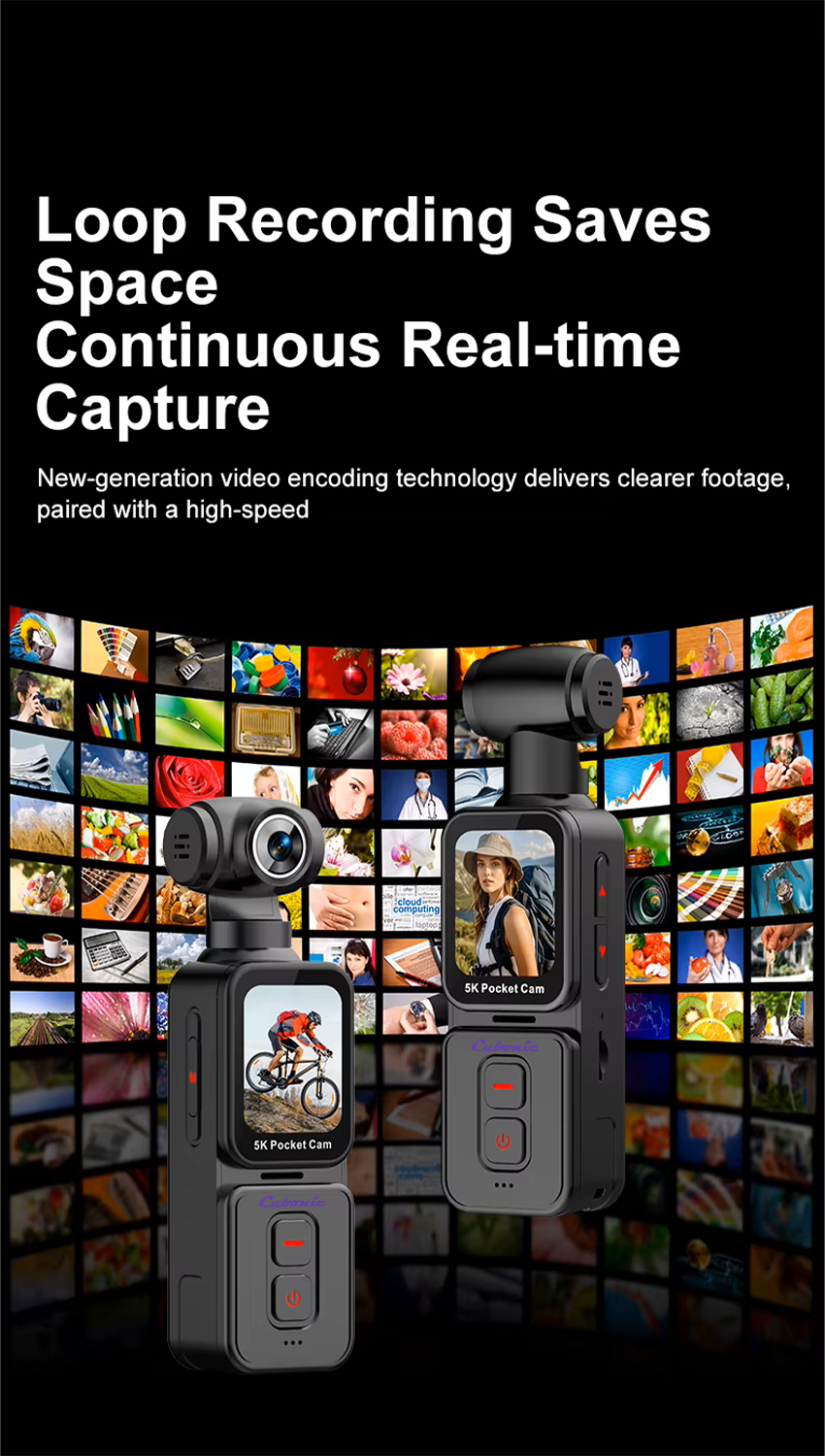 Cubonic 5K Pocket Camera 30FPS, 75MP, 270°Rotatable Lens, 90° Screen Rotation, 1.69 IPS Touch Screen,EIS,90°Screen Rotation, Sports and Action Camera