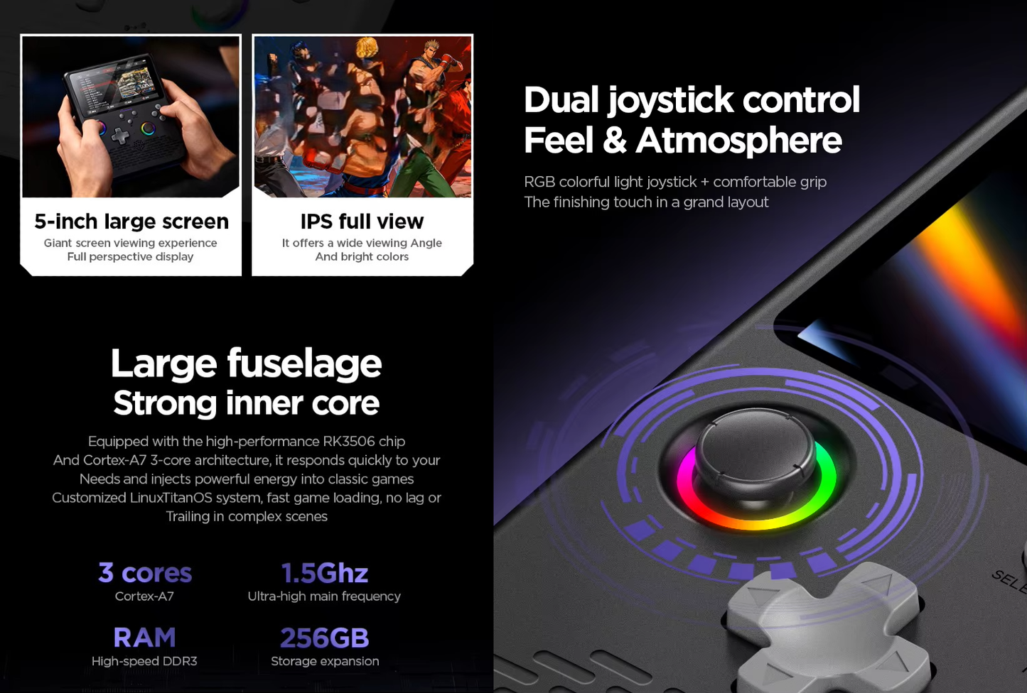Cubonic SolidPlay H5 Handheld Gaming Console – 5" HD Display, 64GB Storage, 4000mAh Battery, Dual RGB Joysticks, 20,000+ Built-In Retro Games