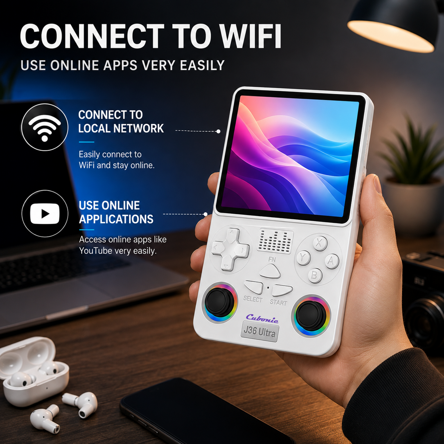 Cubonic Xplore J36 Ultra Handheld Gaming Console YouTube Support 3.5"Display,Dual RGB Joystick 3000mAh Battery, WiFi & Bluetooth,Online Multiplayer
