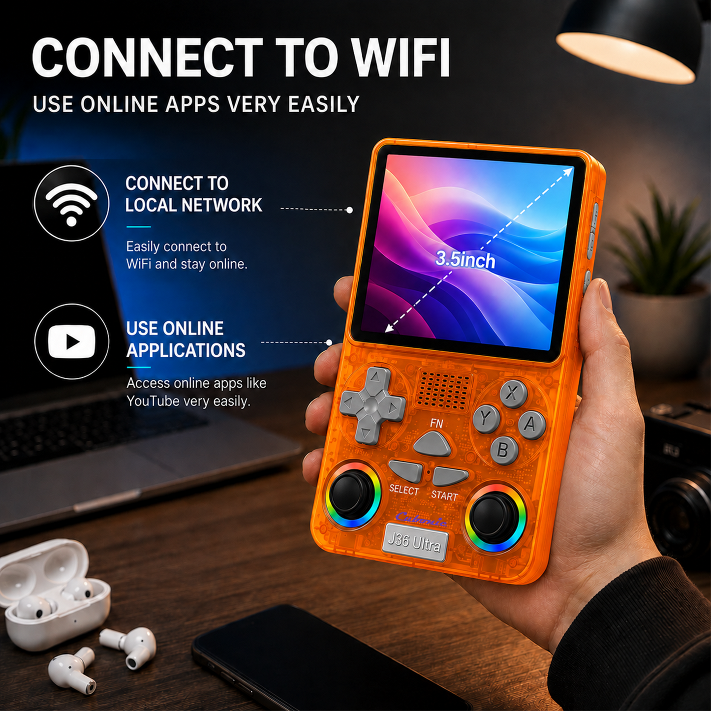 Xplore J36 Ultra Handheld Gaming Console YouTube Support 3.5"Display,Dual RGB Joystick 3000mAh Battery, WiFi & Bluetooth,Online Multiplayer
