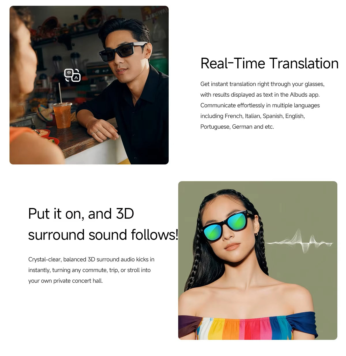 Cubonic AIBuds Smart Glasses with Charging Case 8MP HD Camera-Handsfree Photo & Video,IPX4 Water Resistant