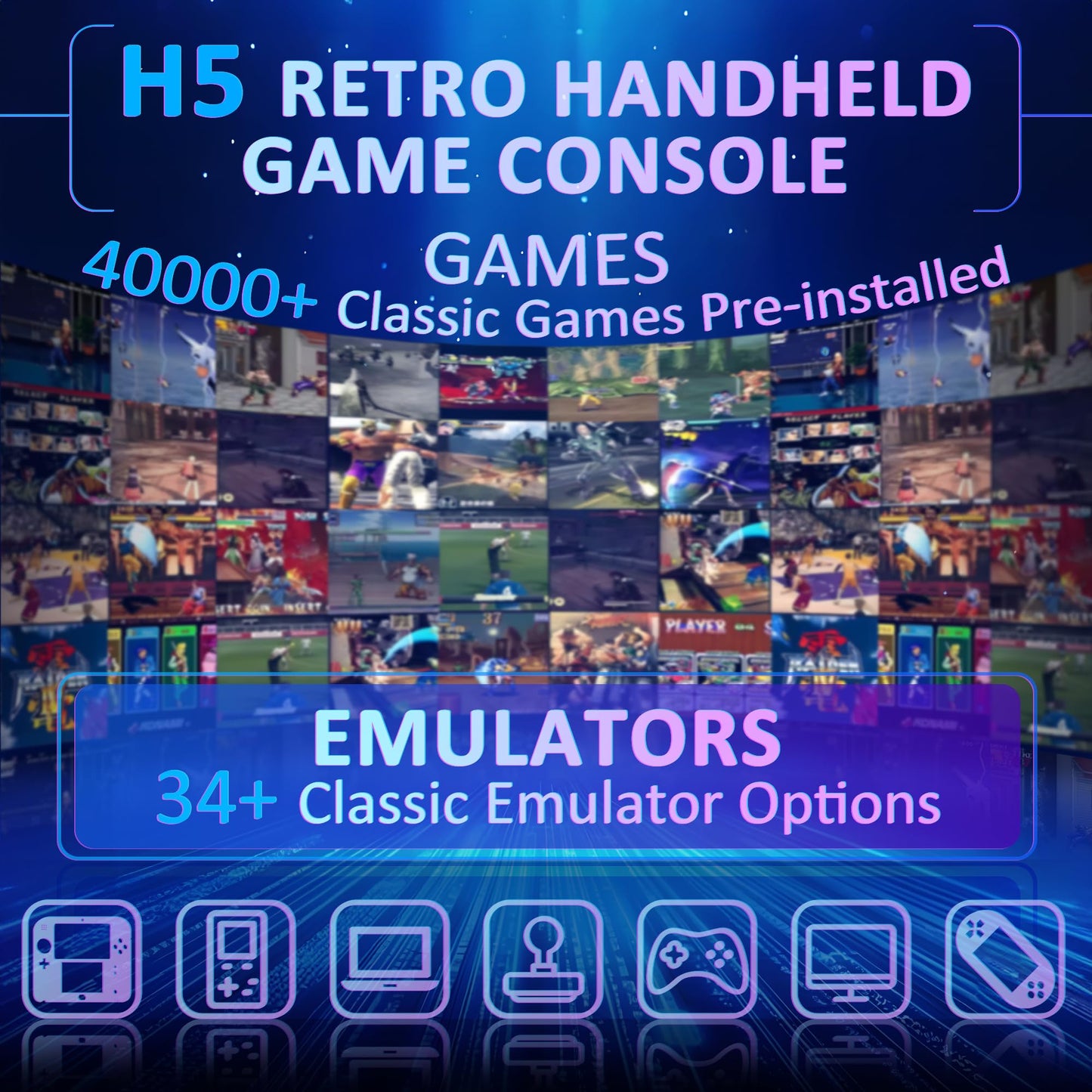 Cubonic SolidPlay H5 Handheld Gaming Console – 5" HD Display, 64GB Storage, 4000mAh Battery, Dual RGB Joysticks, 20,000+ Built-In Retro Games