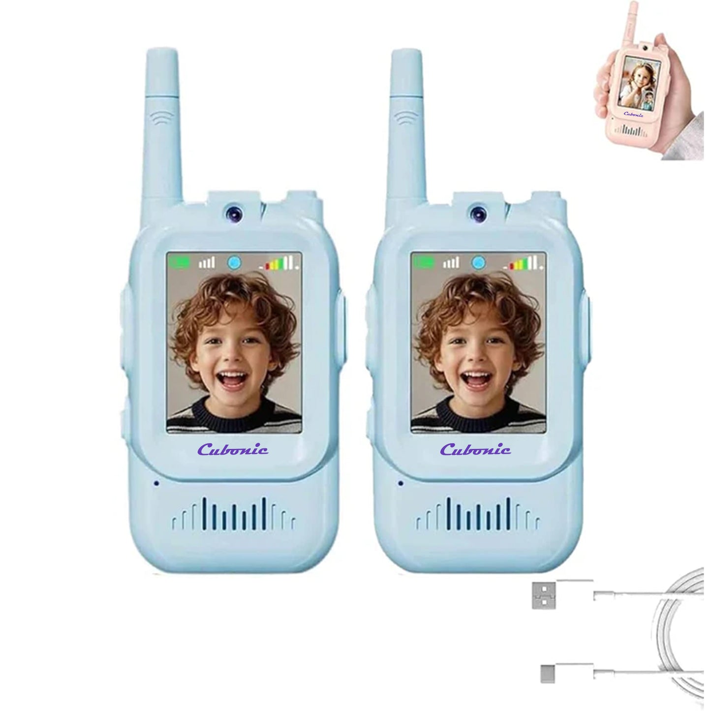 Cubonic Video Walkie Talkies for Kids | HD Camera, Voice Changer & Screen Display 2Pc Combo for Kids