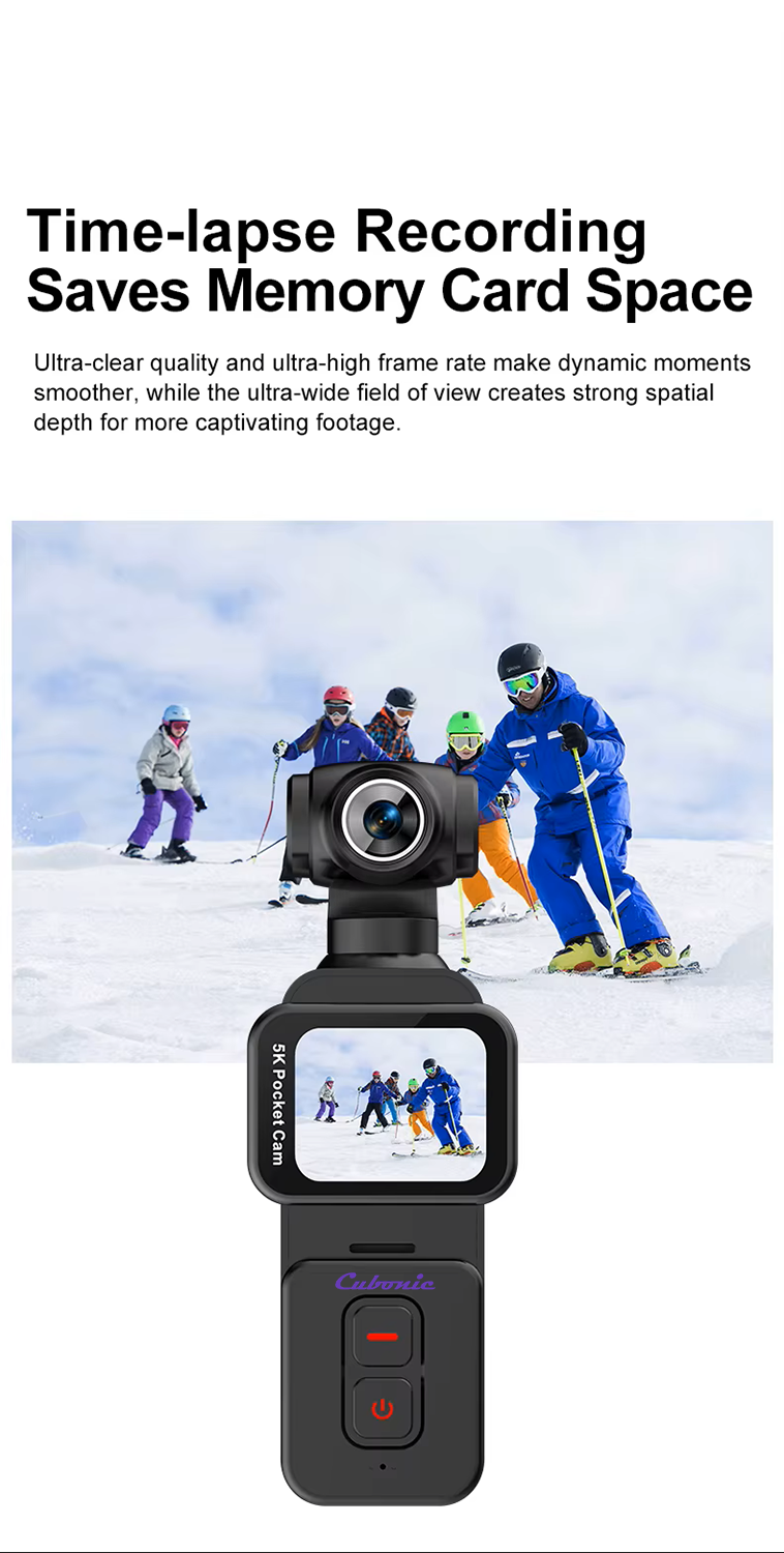 Cubonic 5K Pocket Camera 30FPS, 75MP, 270°Rotatable Lens, 90° Screen Rotation, 1.69 IPS Touch Screen,EIS,90°Screen Rotation, Sports and Action Camera