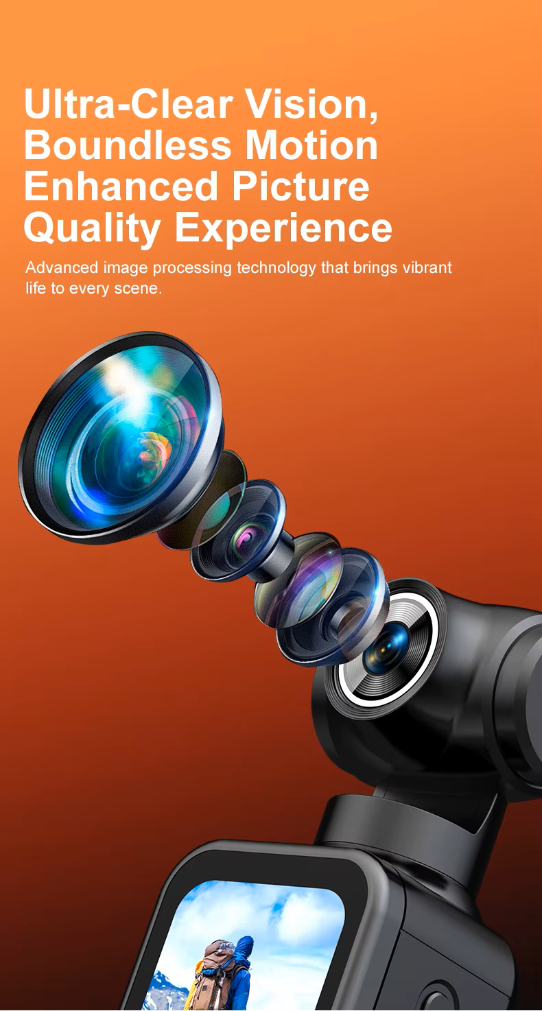 Cubonic 5K Pocket Camera 30FPS, 75MP, 270°Rotatable Lens, 90° Screen Rotation, 1.69 IPS Touch Screen,EIS,90°Screen Rotation, Sports and Action Camera