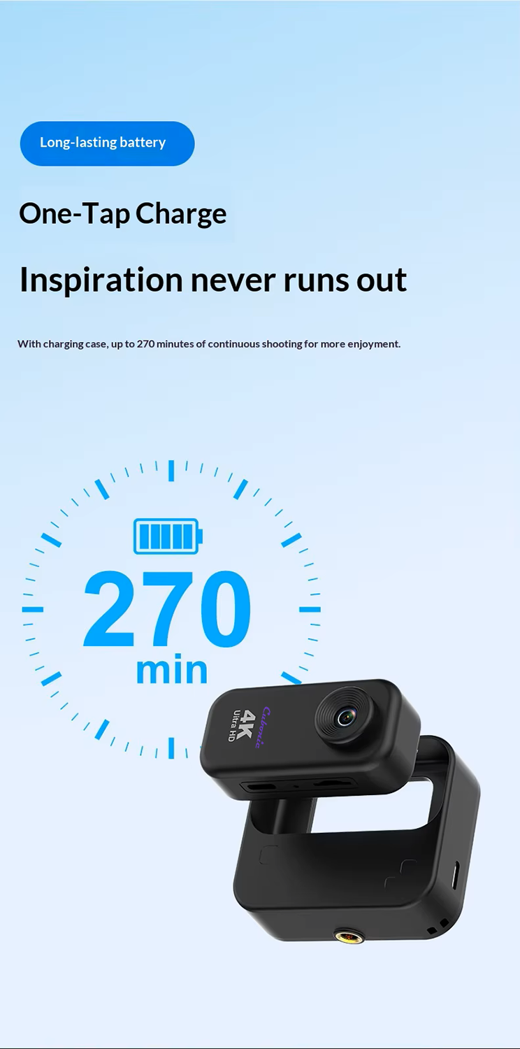 Cubonic 4K SnapCam 1.47 Inch Display Ultra HD Portable Loop Record, H63P Image Sensor, Magnetic Charging Case, 1/4 Universal Tripod Mount Sports and Action Camera
