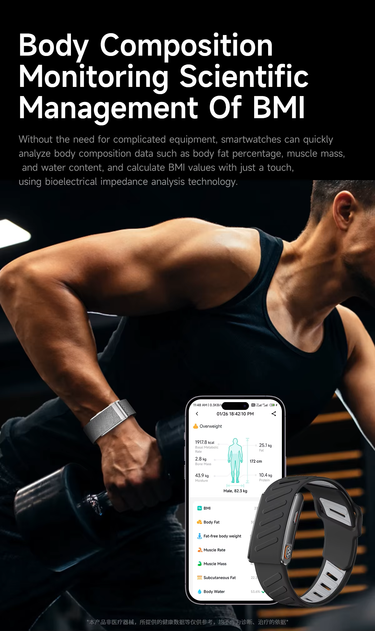 Cubonic Smart Health Bracelet with ECG, Heart Rate, HRV, SpO2, Body Temperature, Body Composition & Sleep Monitoring | 3ATM Waterproof | Up to 60 Days Battery Life