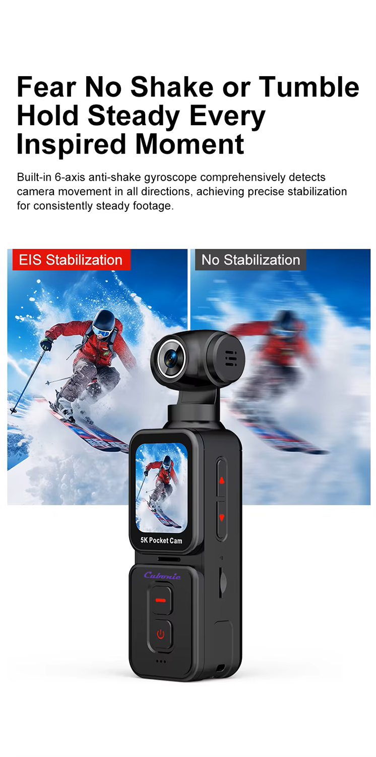 Cubonic 5K Pocket Camera 30FPS, 75MP, 270°Rotatable Lens, 90° Screen Rotation, 1.69 IPS Touch Screen,EIS,90°Screen Rotation, Sports and Action Camera