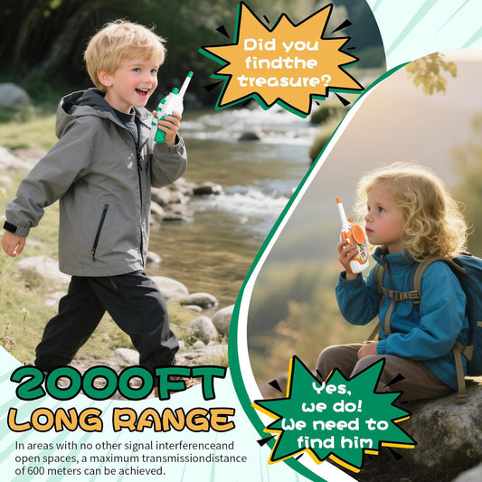 Cubonic Walkie Talkies Electronic for Kids: 2 Pack 2000FT Long Range Coverage - Outdoor Toys for Kids Age 3-12 Camping Hiking Backyard Trips - Birthday Gift for Boys Girls