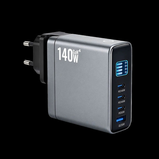 CUBONIC 140W GaN Fast Charger with 4 Ports, 3 Type-C PD & 1 USB-A QC Digital Power Display,Multi-Device Fast Charging Adapter