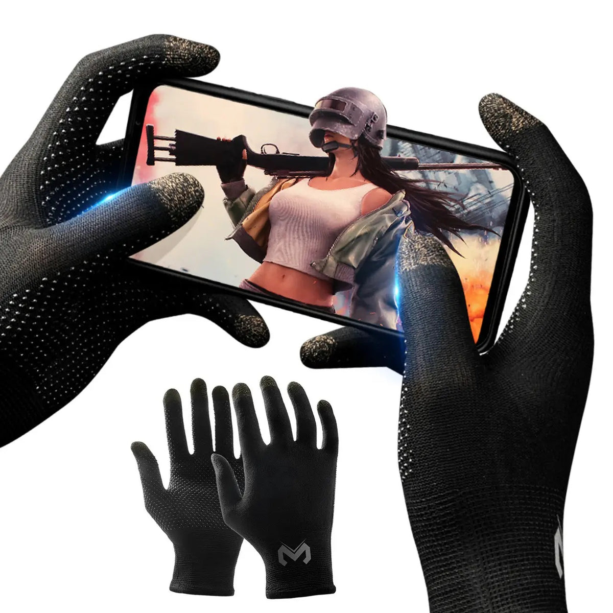 Cubonic Touchscreen Comptaible Gaming Gloves for Mobile | Anti-Slip Finger Grip, Breathable Stretch Fabric, Sweat-Resistant Gloves for PUBG, BGMI & Mobile Gaming