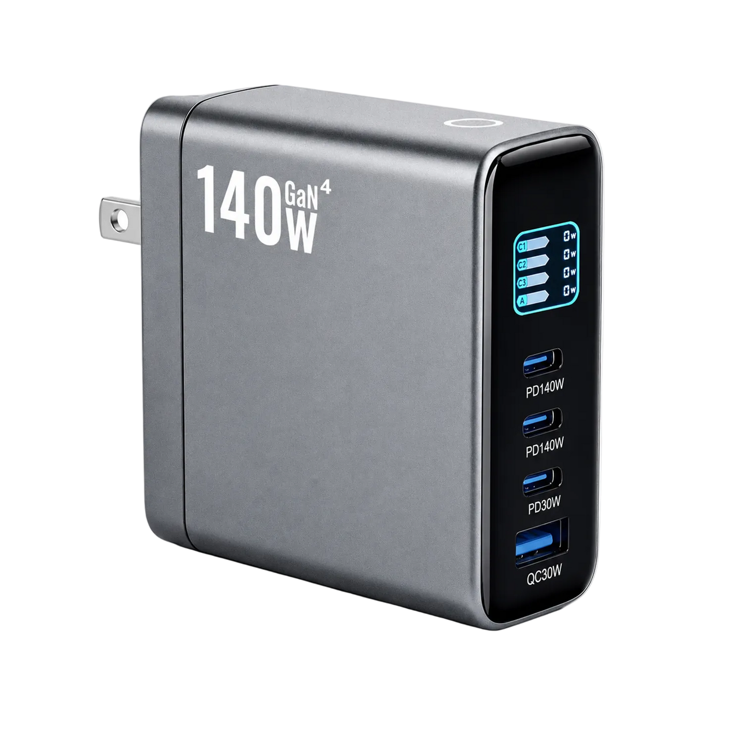 CUBONIC 140W GaN Fast Charger with 4 Ports, 3 Type-C PD & 1 USB-A QC Digital Power Display,Multi-Device Fast Charging Adapter