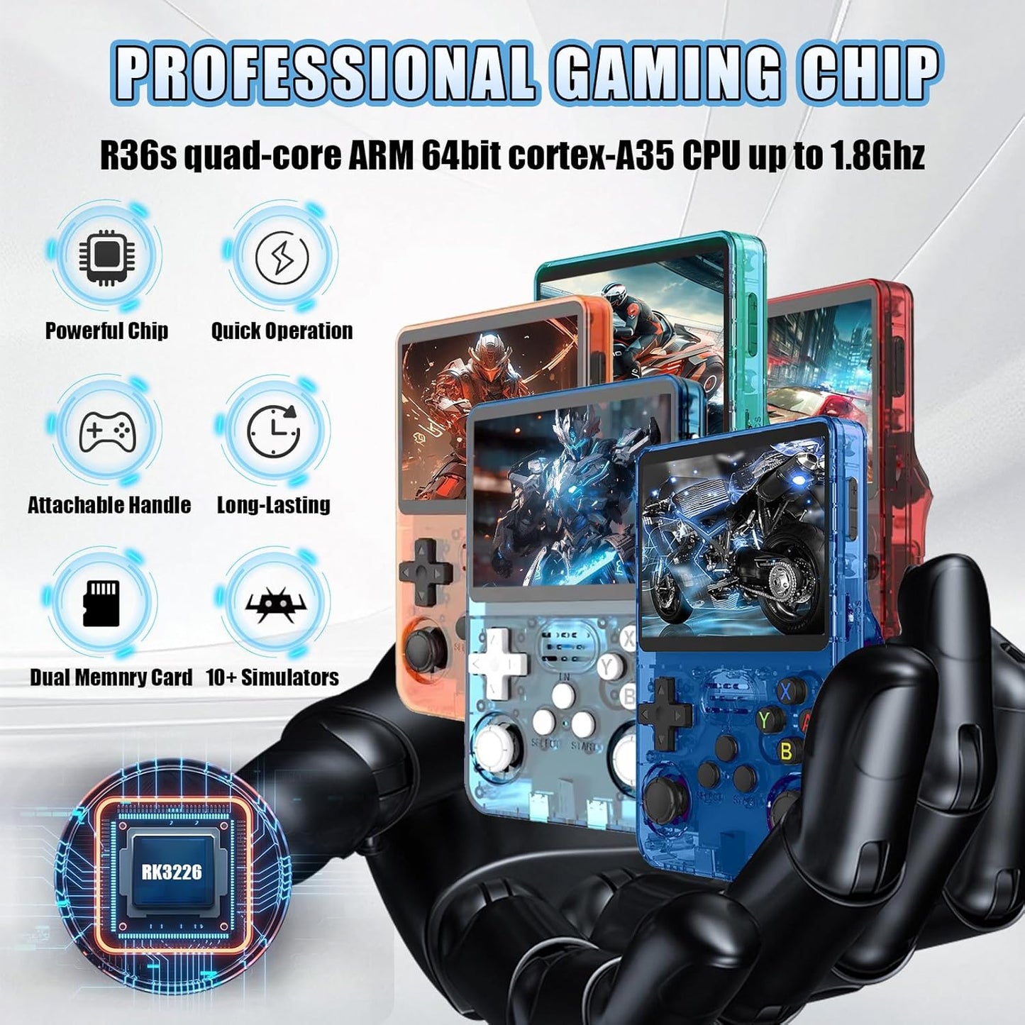Cubonic Xplore R36S ORIGINAL Dual RAM Chips Handheld Gaming Console with|Dual Analog Stick Control,3.5" HD Display & Expandable Storage Through TF/SD card (OG Model)