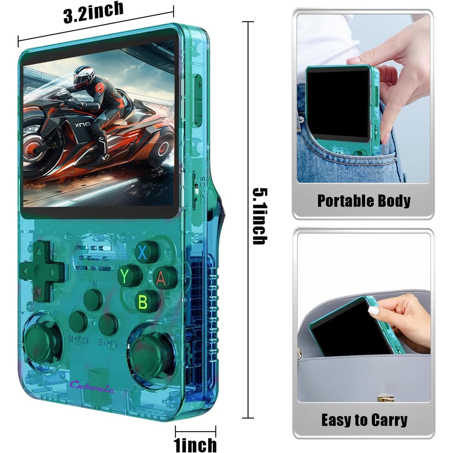 Cubonic Xplore R36S ORIGINAL Dual RAM Chips Handheld Gaming Console with|Dual Analog Stick Control,3.5" HD Display & Expandable Storage Through TF/SD card (OG Model)