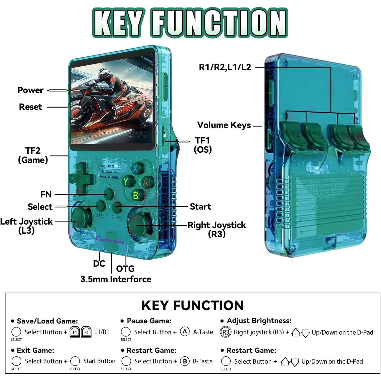Cubonic Xplore R36S ORIGINAL Dual RAM Chips Handheld Gaming Console with|Dual Analog Stick Control,3.5" HD Display & Expandable Storage Through TF/SD card (OG Model)