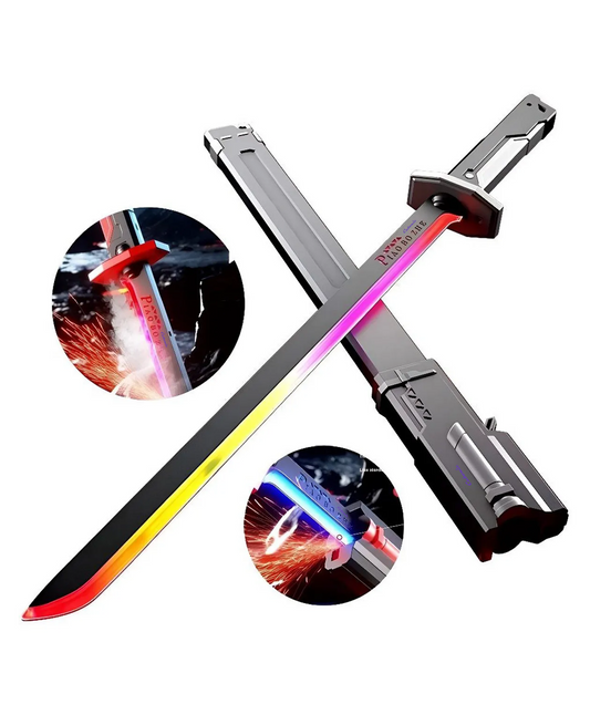 Cubonic Sparkion LED Cyberpunk Lightsaber Toy - 31.5-inch Spark Sword with Sound & Fog, 7-Color Streaming Light, Type-C Rechargeable, for Raves, Cosplay & Display