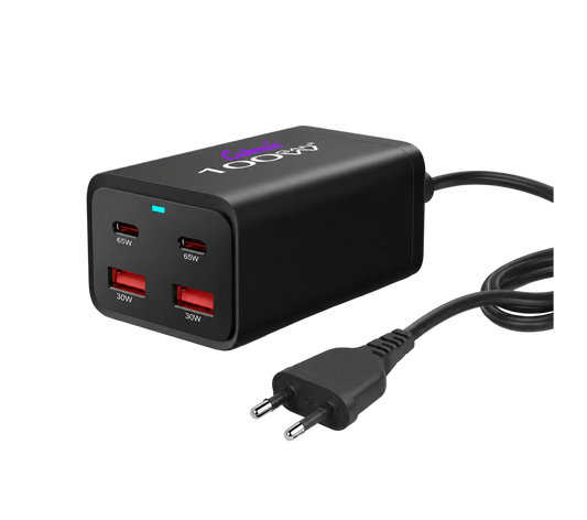 CUBONIC 100W (Total Actual Output 65W) GaN Charging Station, 4-Port Desktop Charger with 2 USB-C & 2 USB-A Ports, Multi Device Charging Hub for Laptops, Smartphones, Tablets, Wearables & USB Powered Electronics