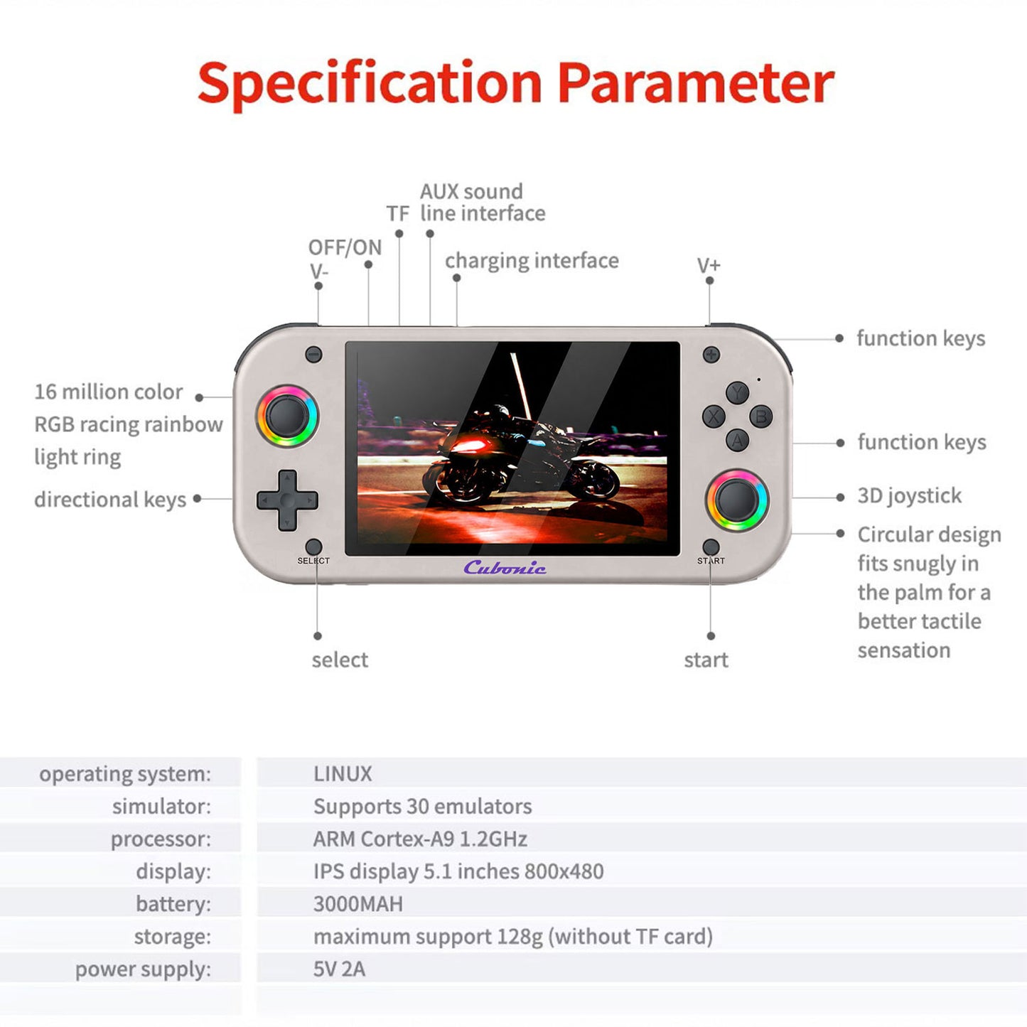 Cubonic VividGo M26 Retro Handheld Game Console – 5.1” IPS Display | RGB Joystick | 30+ Emulator Support | 3000mAh Battery | Portable Gaming Console