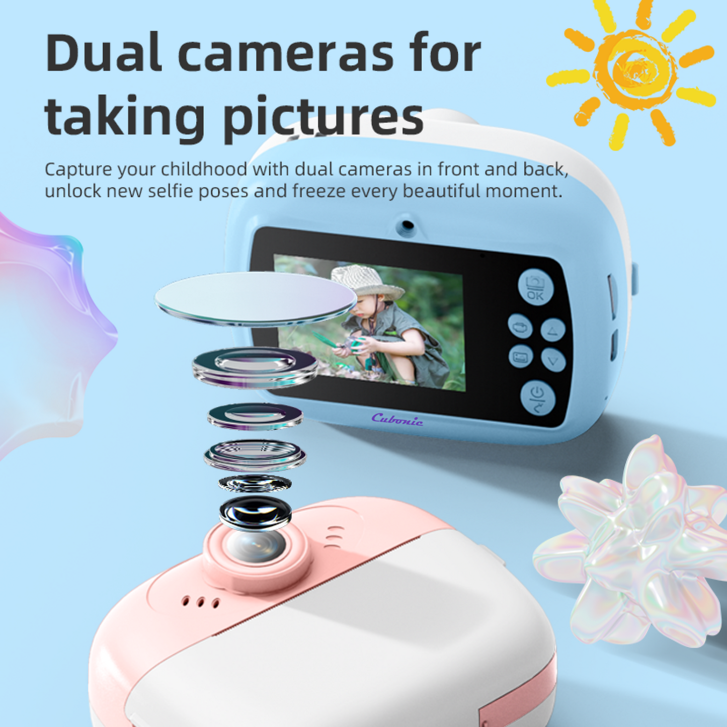 Cubonic Instant PiccoPrint 48MP Digital Camera for Kids with 3 Rolls Print Paper, Portable Toy for Girls & Boys, Perfect Birthday Gift for Toddlers Kids & Children