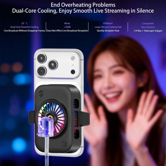 Cubonic Black Shark BR63 25W Live Streaming Phone Cooler with AI Temperature Control, 4700mm² Semiconductor Cooling, RGB Lighting & Universal Tripod Mount