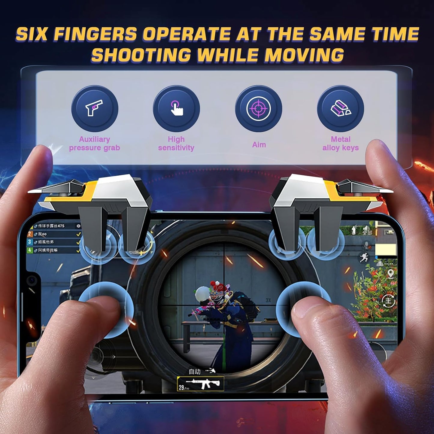 Cubonic DY11 6-Finger Mobile Gaming Trigger | Linkage Aim & Shoot Controller | Sensitive Response | Universal Smartphone Accessory for BGMI/Free Fire/PUBG