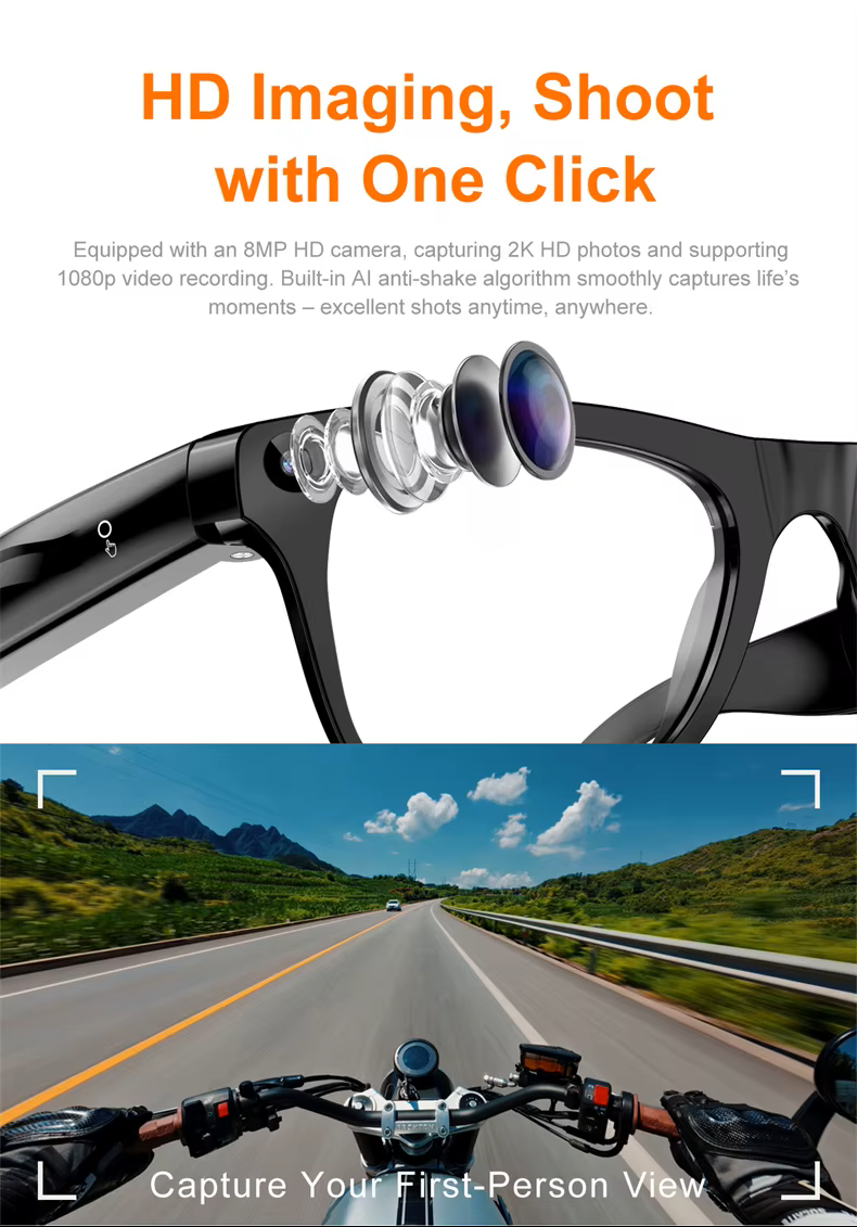 Cubonic Xen 1 Pro AI Smart Glasses with 8MP Camera, 2K Photo, 1080p HD Video, Bluetooth Calling, Stereo Audio, AI Object Recognition & Real-Time Translation