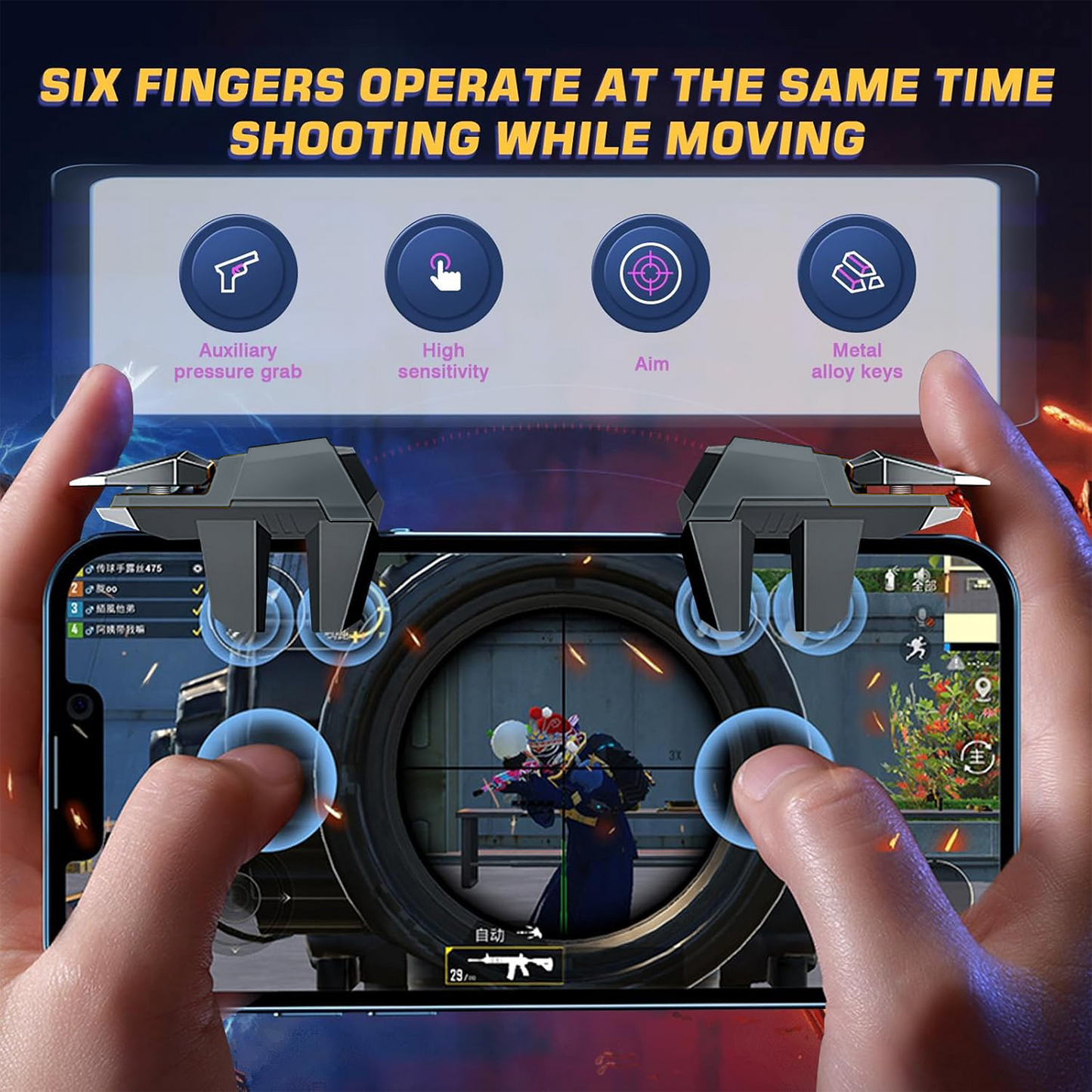 Cubonic DY11 6-Finger Mobile Gaming Trigger | Linkage Aim & Shoot Controller | Sensitive Response | Universal Smartphone Accessory for BGMI/Free Fire/PUBG
