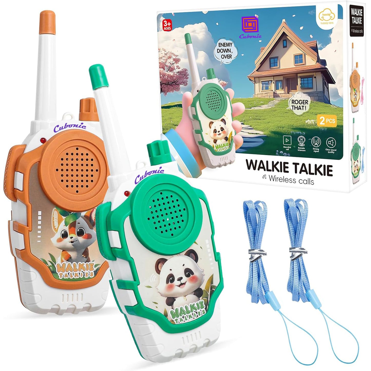 Cubonic Walkie Talkies Electronic for Kids: 2 Pack 2000FT Long Range Coverage - Outdoor Toys for Kids Age 3-12 Camping Hiking Backyard Trips - Birthday Gift for Boys Girls