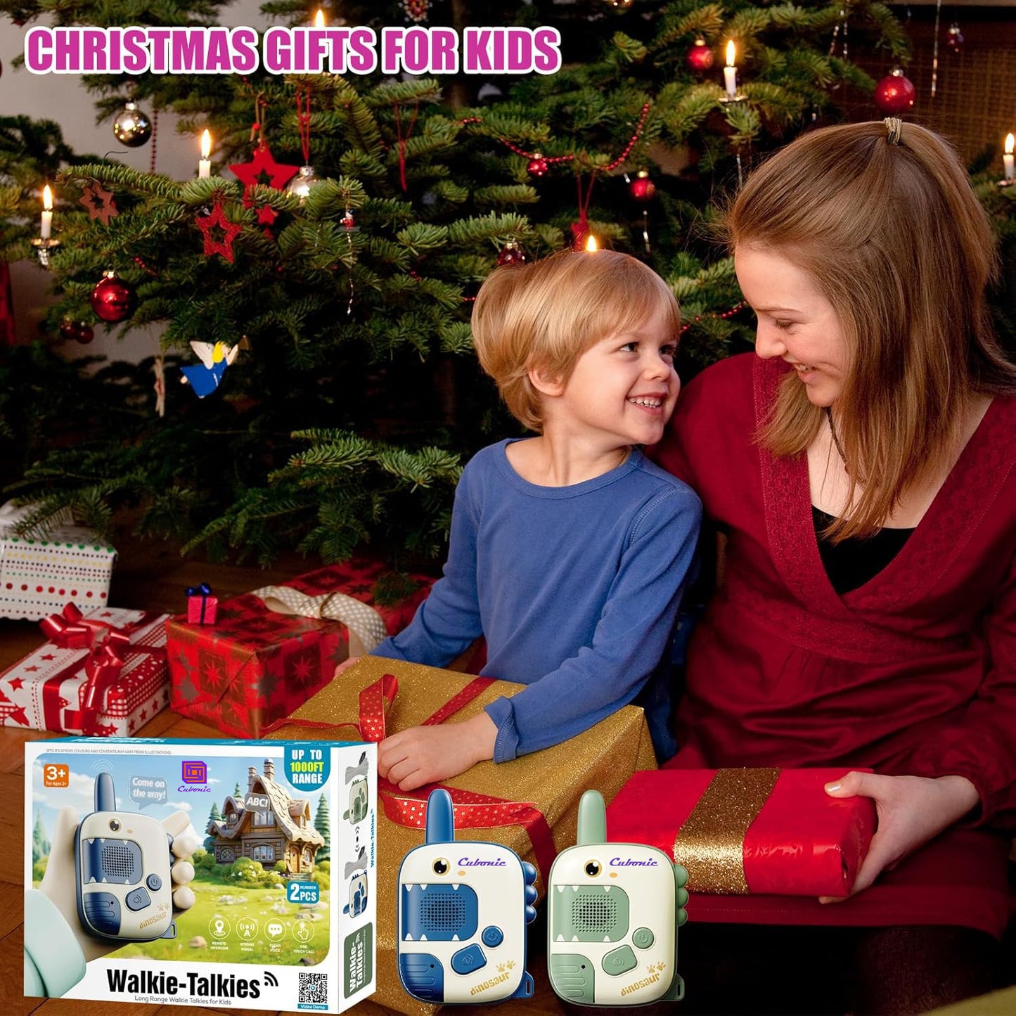 Cubonic Dinosaur Walkie Talkie for Kids Age 3-5,2 Pack Walkie Talkies Outdoor Indoor Toys with 1000ft Range,Christmas Birthday Gifts Toys for 4 5 6 7 8 Year Old Boys Girls