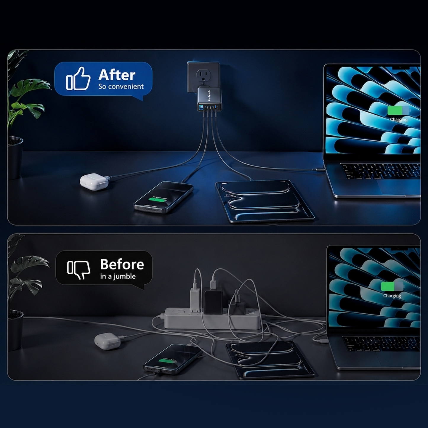 CUBONIC 140W GaN Fast Charger with 4 Ports, 3 Type-C PD & 1 USB-A QC Digital Power Display,Multi-Device Fast Charging Adapter