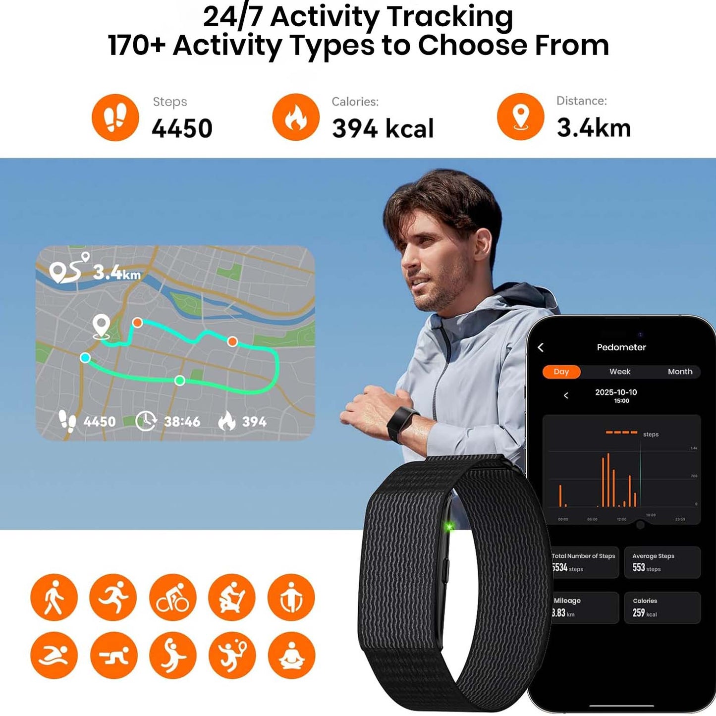 Cubonic Vytal-Track What Matters Latest Screenless Fitness Tracker Band, Activity & Sleep Tracking Wearable with App Sync, Waterproof Fitness Band Upto 47-Day Battery Life No Subscription