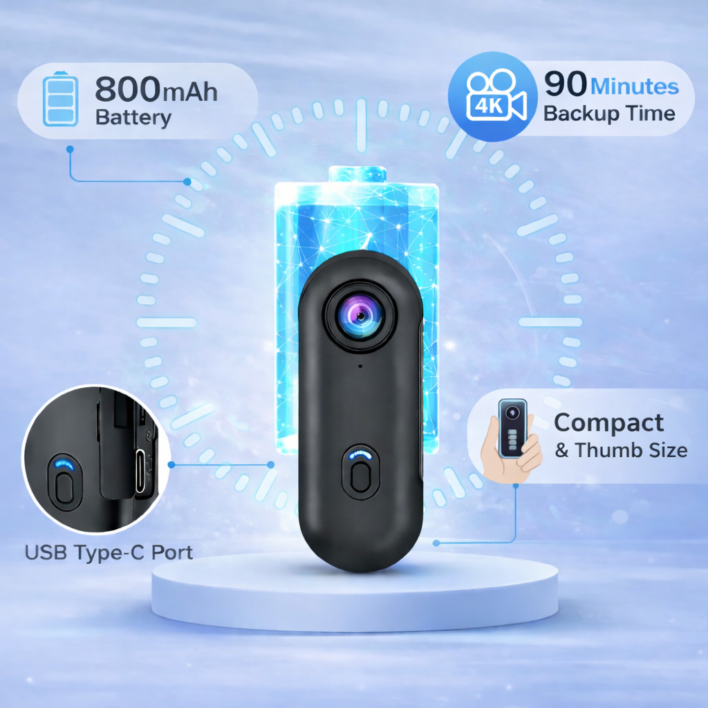 Cubonic Microx 4K Thumb Size Body Camera for Sports & Action|Wifi|App Control|800mah Battery|Upto90min backup|Magnetic Attachment  for Indoor/Outdoor