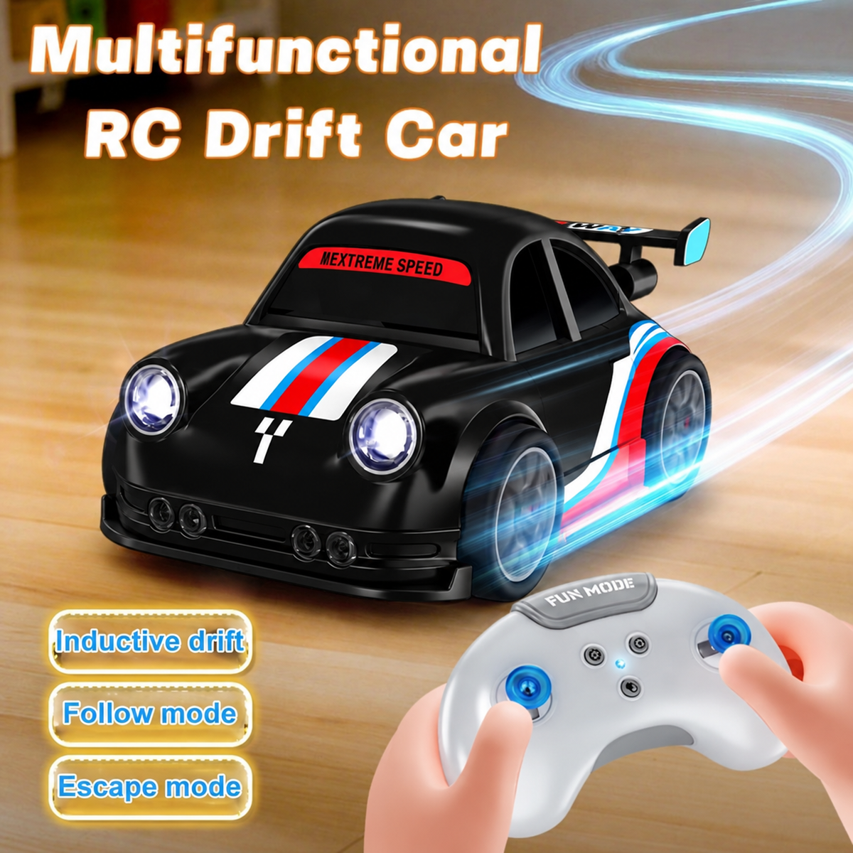 Cubonic Remote Control Intelligent Sensor Drift Car for Kids – 4 Wheel Drive Mini RC Drifting Car with Follow Me, Escape Mode, Music & LED Light Toy Gift for Boys Girls