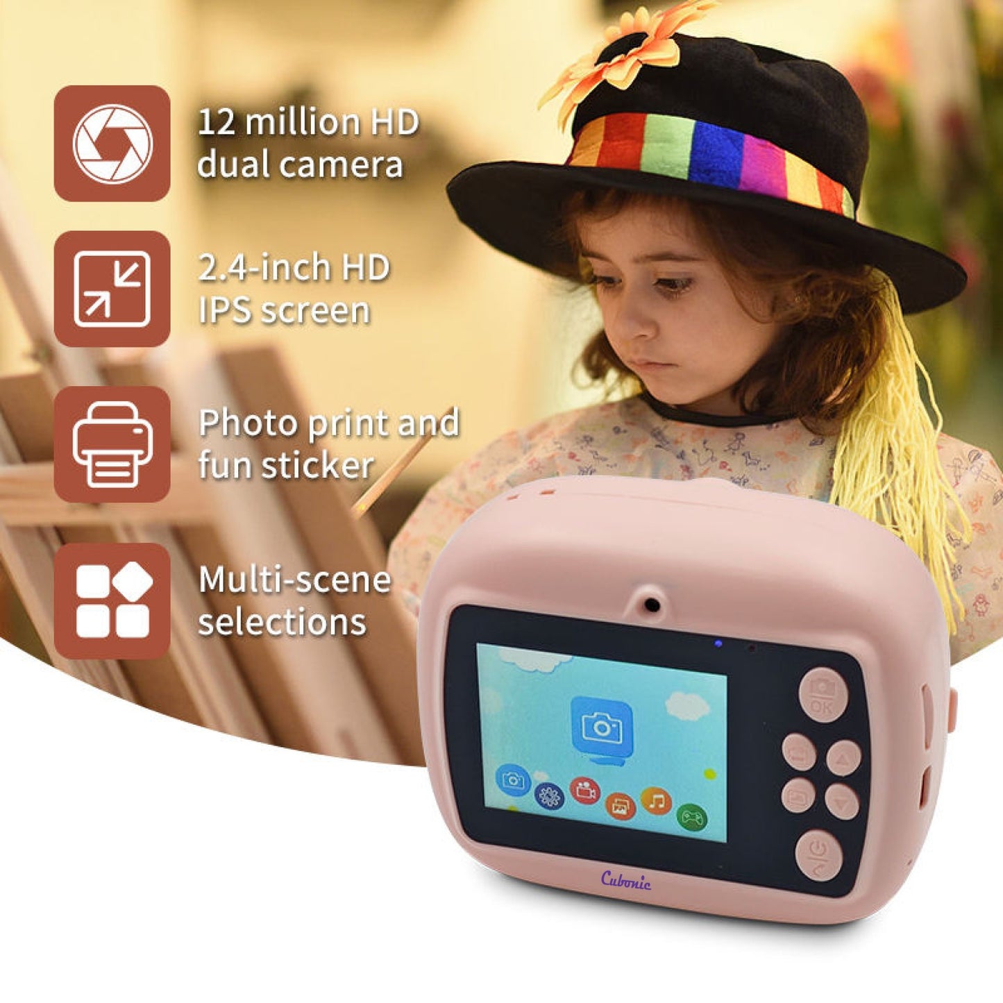 Cubonic Instant PiccoPrint 48MP Digital Camera for Kids with 3 Rolls Print Paper, Portable Toy for Girls & Boys, Perfect Birthday Gift for Toddlers Kids & Children