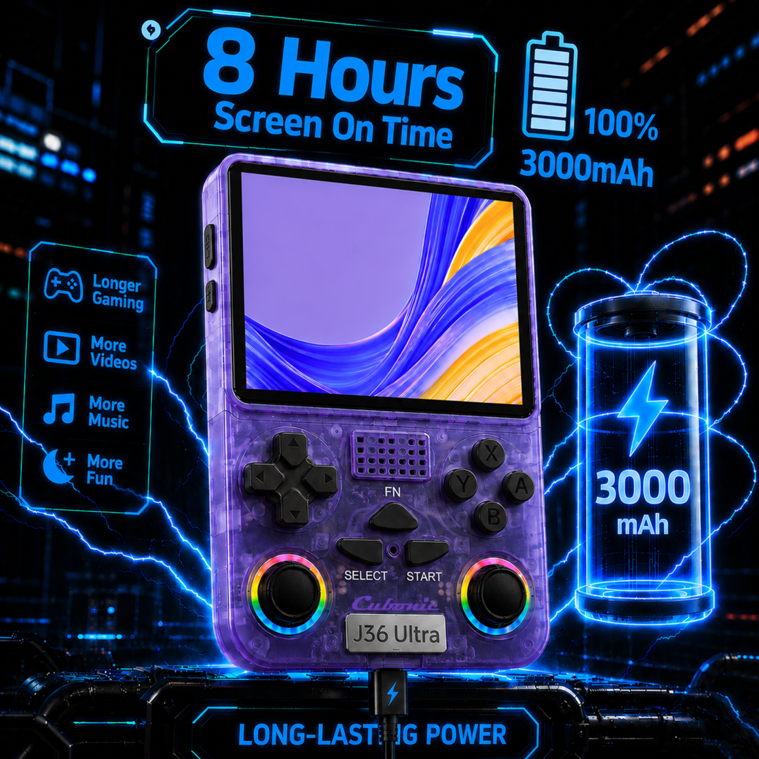 Cubonic Xplore J36 Ultra Handheld Gaming Console YouTube Support 3.5"Display,Dual RGB Joystick 3000mAh Battery, WiFi & Bluetooth,Online Multiplayer