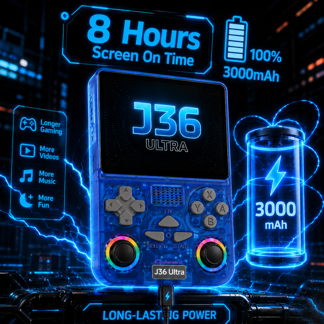 Cubonic Xplore J36 Ultra Handheld Gaming Console YouTube Support 3.5"Display,Dual RGB Joystick 3000mAh Battery, WiFi & Bluetooth,Online Multiplayer