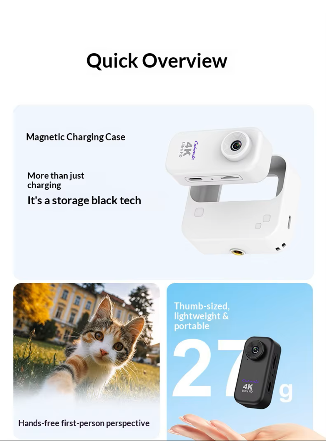 Cubonic 4K SnapCam 1.47 Inch Display Ultra HD Portable Loop Record, H63P Image Sensor, Magnetic Charging Case, 1/4 Universal Tripod Mount Sports and Action Camera