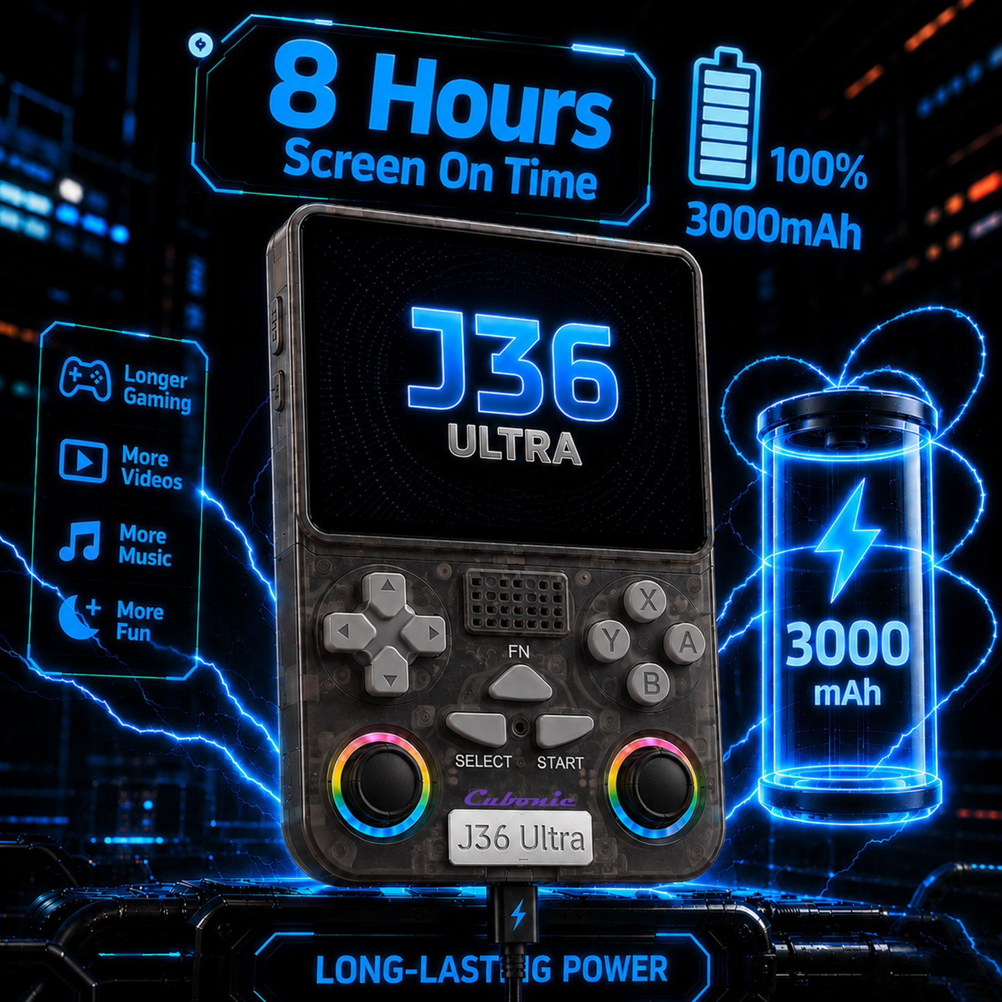 Cubonic Xplore J36 Ultra Handheld Gaming Console YouTube Support 3.5"Display,Dual RGB Joystick 3000mAh Battery, WiFi & Bluetooth,Online Multiplayer
