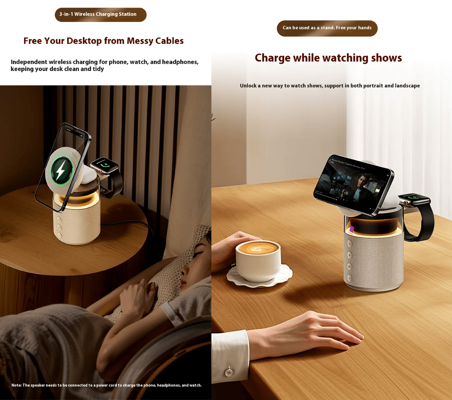 Cubonic HT554 3-in-1 Qi2 Certified Wireless Charger with 15W Fast Charging, Bluetooth Speaker, Auto-Rotation & Foldable Stand – Compatible with iOS & Android